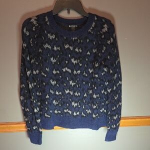 Athleta Navy Patterned Crew Neck Sweater